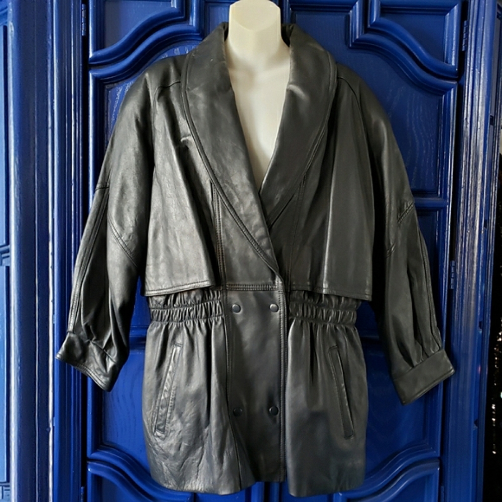 90s Vintage Black Leather Jacket Oversized Streetwear